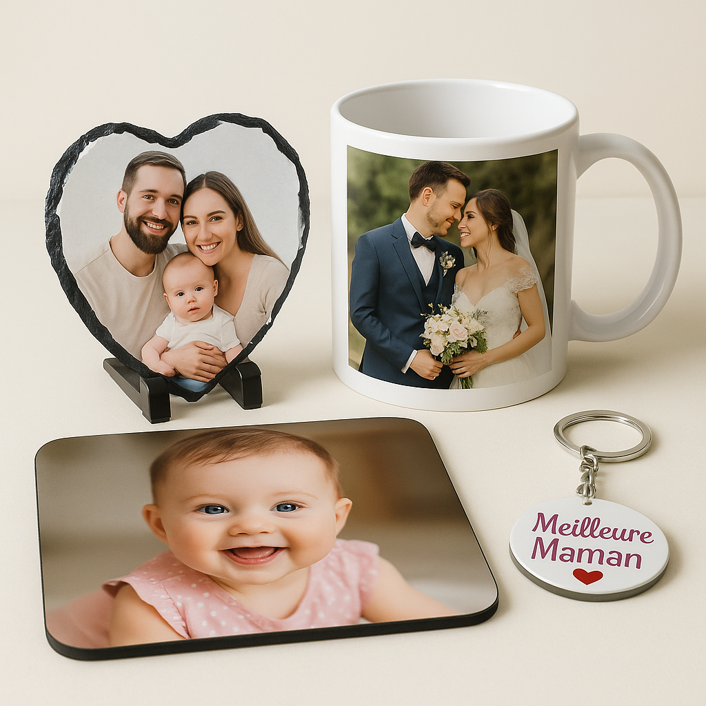 Cadeau personnalisé sublimation Tournai, mugs, porte-clés, boule noël, ardoise...