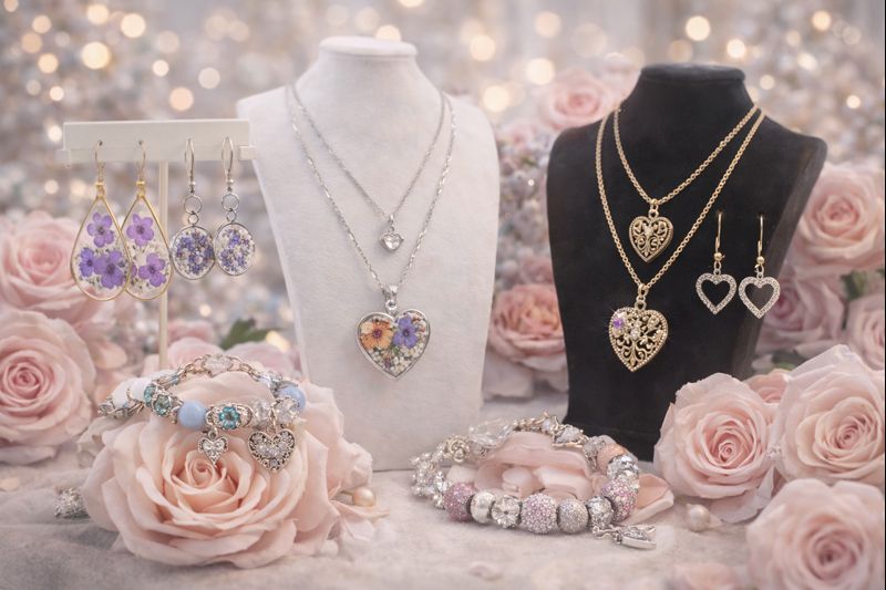 Les Merveilles d'Amandine Collection de bijoux de fantaisie avec colliers, pendentifs, bracelets boucles d’oreilles doux-lumineux.